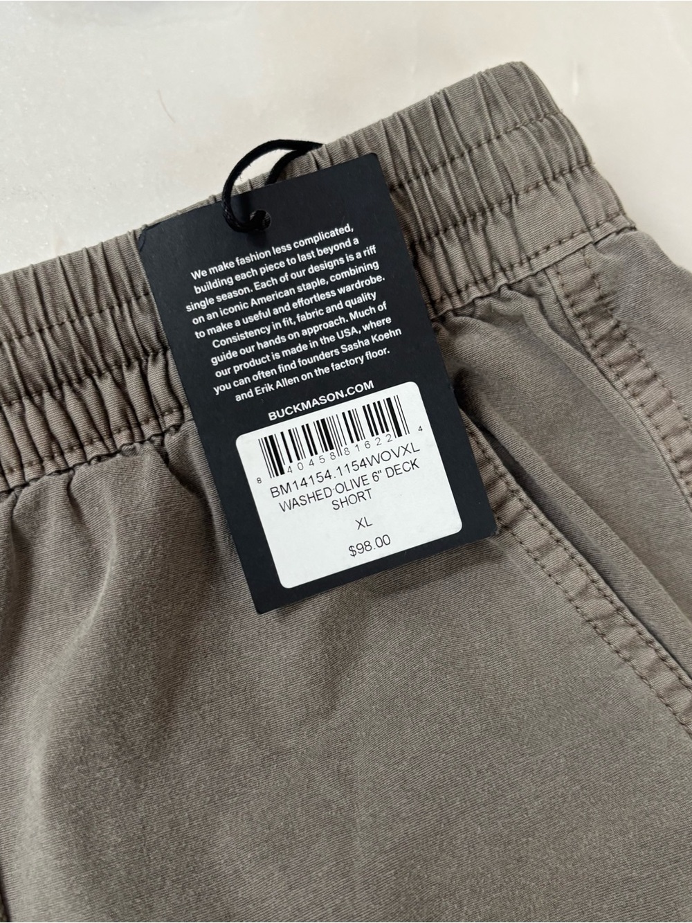 Buck Mason Men’s 6” Deck Short Size XL Washed Olive New - Picture 3 of 8